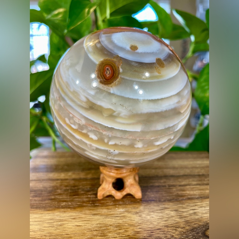 1857 XL Carnelian and Agate Layered Crystal Sphere - 91.6mm